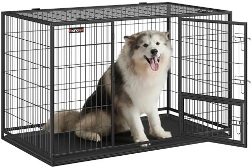 Feandrea Gabbia per Cani, Casetta per Animali, 139 x 79 x 87 cm, per Cani di Taglia Grande, Doppia Porta Rimovibile, XXXL, Nero PPD004B01