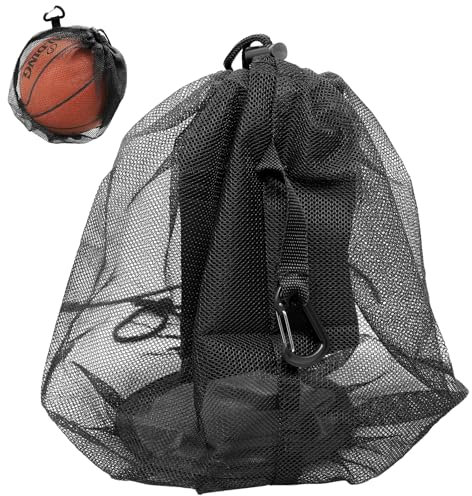 TETEWEVER 1 Stück Ballnetz Balltasche Schwarz Ballsack 16L Basketball Tasche Tragbare Fußball Netzbeutel für Fußball Basketball Volleyball Tennis Rugbyball