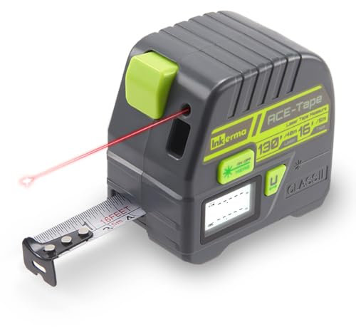 Mètre Ruban Laser 2-en-1, Inkerma Télémètre Laser 130Ft/40m & Ruban à Mesurer 16Ft/5m, Mètre à Ruban Laser Numérique avec Écran LCD, Unités M/in/Ft/Ft+in, Ruban Auto-bloquant, Clip de Ceinture