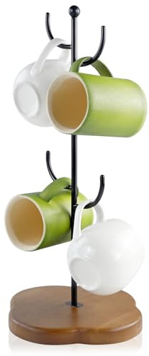 WATUNID Mug Holder Tree, Countertop Coffee Cup Holder,Thicker Base Mug | Cactus-shaped, Wooden Base,16.5in Tall,Sturdy Steel Smooth Wood, Rust-Resistant, Detachable Design, Holds Mugs,Deco