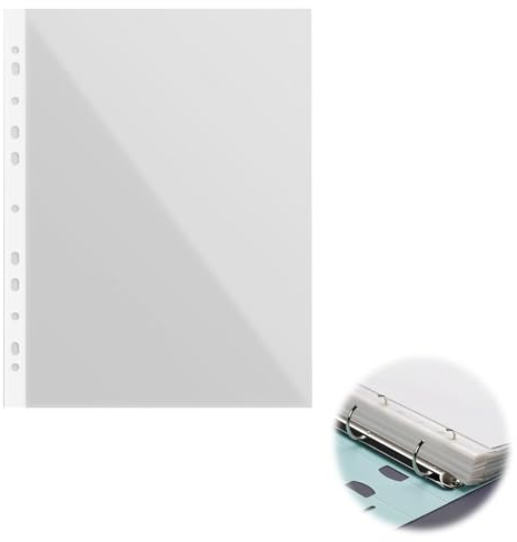 Juego de 100 fundas transparentes A4 de plástico reciclable, para protección y presentación de documentos, 85 micrones, 47900000