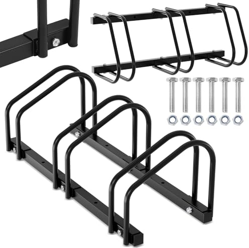 Izrielar Soporte para 3 bicicletas, suelo con distancia de rueda de 30 cm para neumáticos de 35-55 mm de ancho, soporte para bicicletas para suelo y montaje en pared, color negro