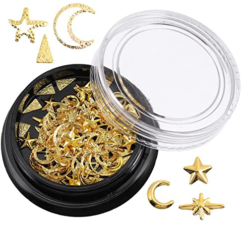 Veemoon Décoration Ongles Métal Nail Art Diy Paillettes Dorées Motifs Étoiles Et Lune Bijoux Pour Ongles Autocollants Décoration
