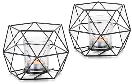 Staymoment Kerzenständer Schwarz Deko Wohnzimmer: 2er Set Teelichthalter Metall Kerzenhalter Tischdeko Modern Deko Badezimmer Geometrische Dekoration für Schlafzimmer Fensterbank Esstisch