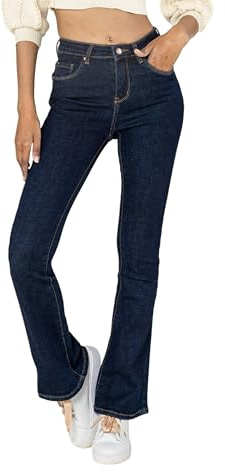 Nina Carter P079 - Pantalones vaqueros de mujer con corte Bootcut y efecto desgastado, estilo Flared, cierre con cremallera, M delgado