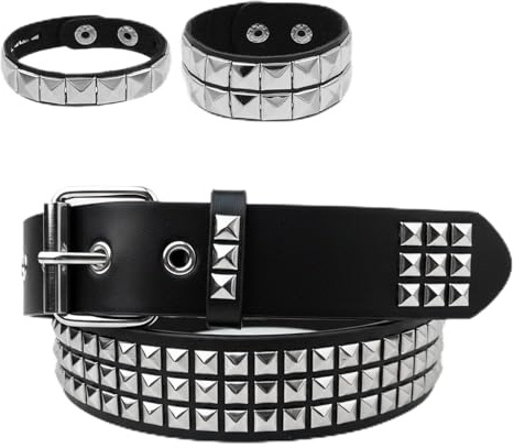 Werownsgso Punk-nitbälte läder med 3 stycken punkarmband Y2K bälte nitbälte justerbart PU-läder mångsidigt kombinerbart för jeans byxor festliga kläder