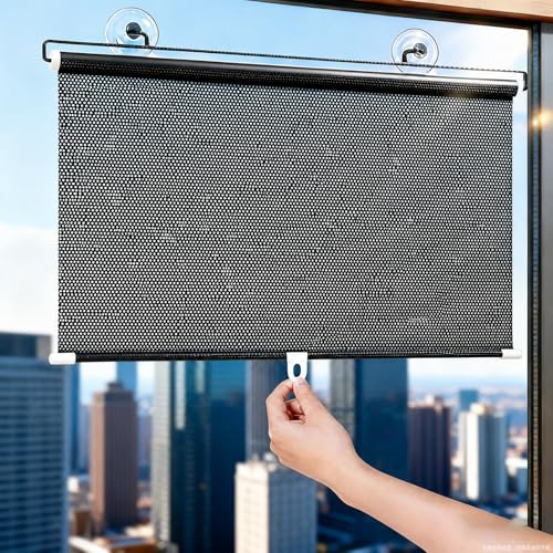 Jatwefiv Saugnapfes Rollo Fensterrollo,B68 x L125cm Verdunkelungsrollo mit Saugnäpfen,UV-Schutz Fenster Rollos,84% Verdunkelung Rollo ohne Bohren für Autofenster,Schlafzimmer,Büro