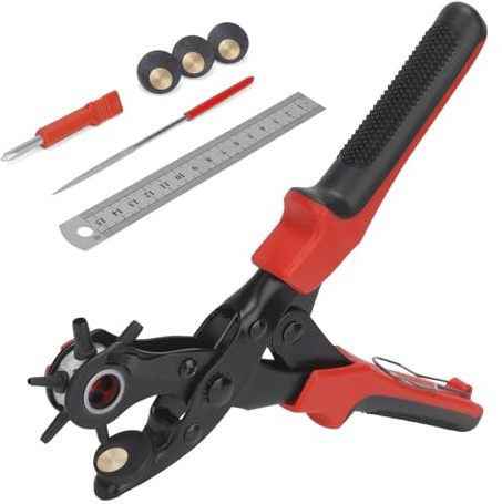 Pince Perforatrice Cuir, Appareil Perforateur Trou Ceinture Tailles de Trous 2-4,5 mm Cuir Manuel avec Règle en Acier et Plaque de Poinçonnage pour Ceintures, Sacs à Main, Carton, Cartes