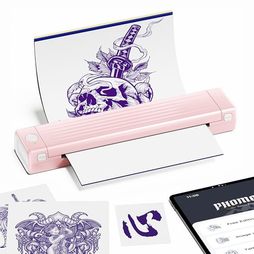 Itari Thermocopieur Tatouage, Imprimante Tattoo avec 10 Feuilles de Papier de Transfert de Tatouage, Imprimante Stencil Tatouage Compatible avec Phone et Tablette, Rose,10 Feuilles