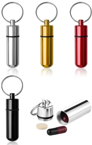 WINXMIN 4 pezzi Portapillole in Alluminio Impermeabile Mini Contenitore per Pillole Portabile,porta pillole, Portapillole 3 Scomparti Portapillole Portachiavi in Alluminio, portapillole