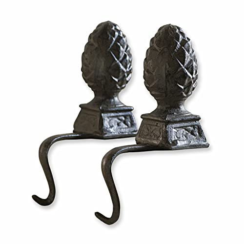 Loberon Lot de Pommes de pin en Fer Lucielle | Décoration de Noël Patères | Décoration de Table en Fonte | pour Manteaux de cheminée, étagères et commodes | 2 pièces | Marron Vieilli, Marron Vieilli