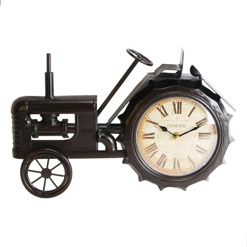 Hometime metall mantelklocka – vintage svart traktor vit urtavla