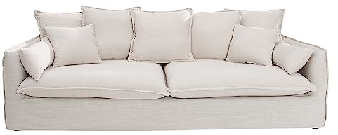 Invicta Interior Großes 3er Sofa Heaven 202cm Natur Leinenstoff Abnehmbarer Bezug Hussensofa Federkern