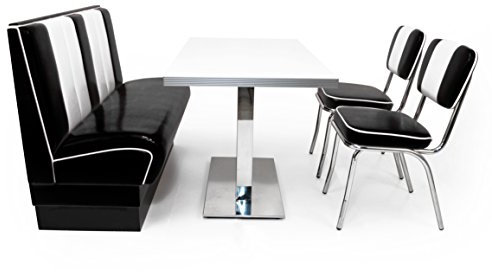 möbelland24 American Diner Sitzgruppe schwarz: Sitzbank Viber 120cm + Diner Tisch + 2X Retro Stuhl