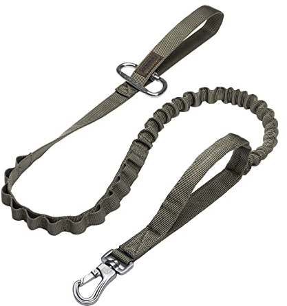 Excellent Elite Spanker Tactical Bungee Dog Leash Military Adjustable Dog Leash Quick Release Elastic Leads Rope with 2 Control Handle(Ranger Green)