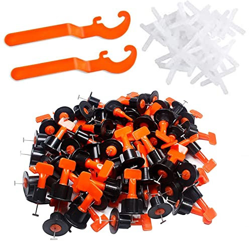 Fliesen Nivelliersystem Kit │ 100 Stück Fliesen Verlegehilfe Set Wiederverwendbar │ mit 200 Stk Fliesenabstandhalter und 2 Stk Spezialschlüssel │ für Wand und Bodenfliesen von 3-16 mm Dicke