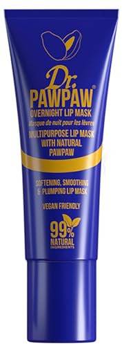 Dr.PAWPAW Overnight Lip Mask (10ml), Natural Hydrating Lip Treatment with PAWPAW, Aloe Vera, Olive Oil & Peptides, Vegan Lip Balm to Smooth & Plump Lips