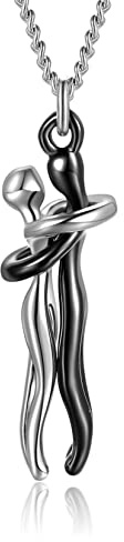 HMOOY Colgante Abrazo Acurrucarse Cariñoso Para Parejas, Collar Personalizado San Valentín Ajustable Para Él y Ella (Negro-Plata)