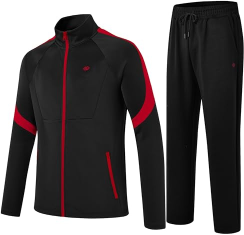 MoFiz Tuta Completo Sportivo Uomo Tennis Abbigliamento Palestra con Cerniera per Attività all'aperto Nero XXL