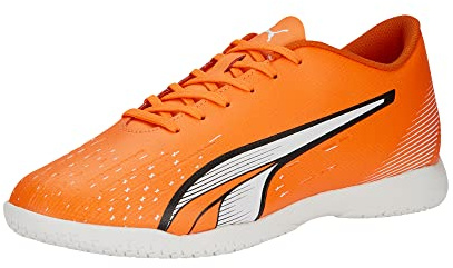 PUMA Mens Ultra Play Indoor Trainer Soccer Shoes, Ultra Orange-PUMA Mens White-Blue Glimmer, 10