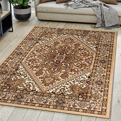 Mazovia Alfombra Oriental - Diseño Oriental de Salón Grande de Pelo Corto - Alfombras de Habitación de Matrimonio, Dormitorio y Comedor - Beis 120 x 170 cm