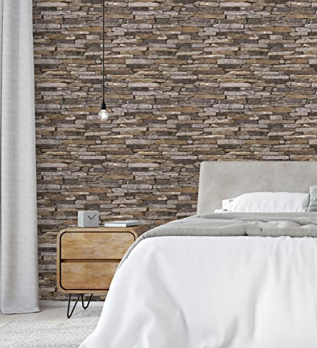 GAULAN 453179 Papier peint vinyle lessivable effet mur de pierre d'ardoise rustique en relief pour mur salon cuisine bain salle à mange - Rouleaux de 10 m x 0,53 m