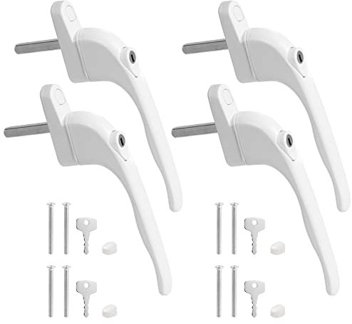 Moendergo 4Pcs Inline Locking Universal Espag Griffe Aluminiumlegierung abschließbar Ersatz Fenstergriff mit 43mm Spindel Länge für Indoor & Outdoor UPVC Fenster (Weiß)