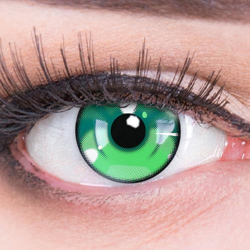 MeralenS Lentes de contacto de colores Anime Arc 3 Verde Verde Suave Motivo Lente para Traje Elegante Vestido, Cosplay, Carnaval, Halloween, 1 par de lentes de color verde, sin corrección, 2 lentes