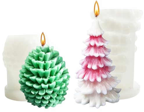 2 stycken ljusformer silikon, gjutform, jul, ljusgjutformar, julgran, grankottar, för att hälla för gör-det-själv doftljus, julhantverk, ornament