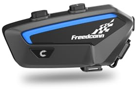 FreedConn FX Motorcycle Helmet Bluetooth Headset, Motorcycle Communication Systems with CVC Noise Cancellation, Stereo Music, 6 Riders 0.75mi/1200m intercom, 30Hrs Intercom, IP65, Black, 1 Pack