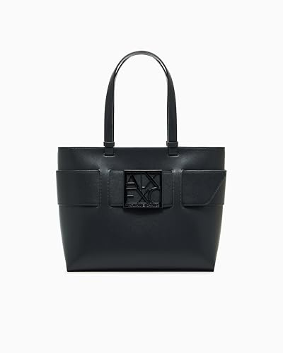 Armani Exchange Women's Essential, Susy, square logo Shopping S, Black, One size