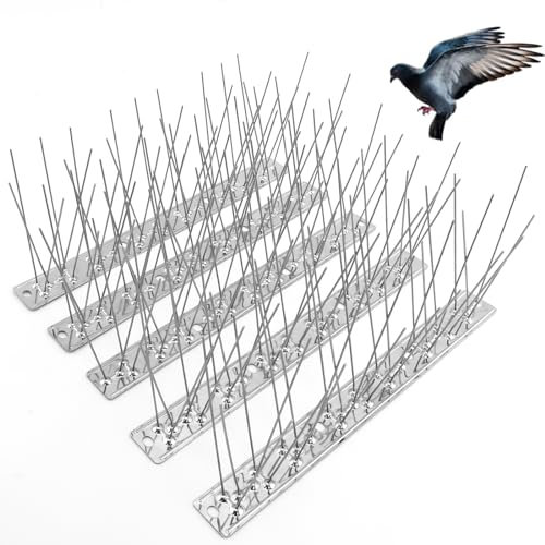 Bird Spikes for Pigeons Small Birds, Bird Deterrent Spikes for Outside to Keep Birds Squirrel Cat Away, Stainless Steel Bird Wire Spikes 5 Strips 1.2m