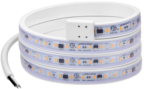 Maxxima 48 in. Hardwired LED Under Cabinet Strip Light, 1840 Lumens, 3000K Warm White, Kitchen and Living Room 120V White Cove Lighting, No Power Supply Needed