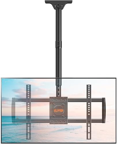 ELIVED EV3016 Support de plafond pour TV pour la plupart des téléviseurs plats et incurvés de 37 à 75 jusqu'à 50 kg, VESA max. 600 x 400 mm, hauteur réglable en hauteur, pour toit plat ou toit