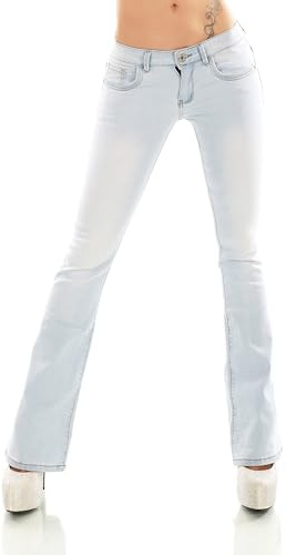 Zeralda Fashion Damen Hüft Bootcut Jeans Hose Schlaghose Stretch Denim Slim Fit Hellblau XS-XL (DE/NL/SE/PL, Alphanumerisch, S, Regular, Regular, Hellblau-930-6)