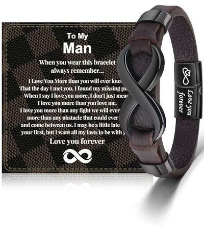 VU100 Infinity Knot Leather Bracelet for Men - Valentines & Birthday Gifts for Him (21.5cm)