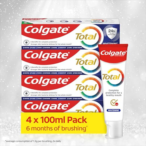 Colgate Total Whitening Toothpaste 100ml X4 - Effectively Removes Surface Stains - 8 Benefits for Complete Protection