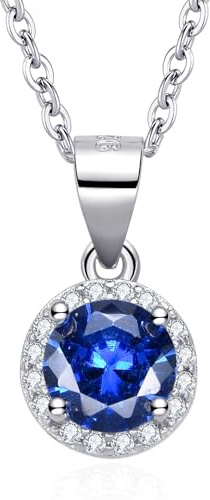 Dada Gioielli - Halskette mit funkelndem Solitär und personalisiertem zentralem Edelstein und Zirkonia-Steinen - Geschenkideen für Damen aus 925er Silber und Edelstahl, 45+ 5 cm (Saphir)