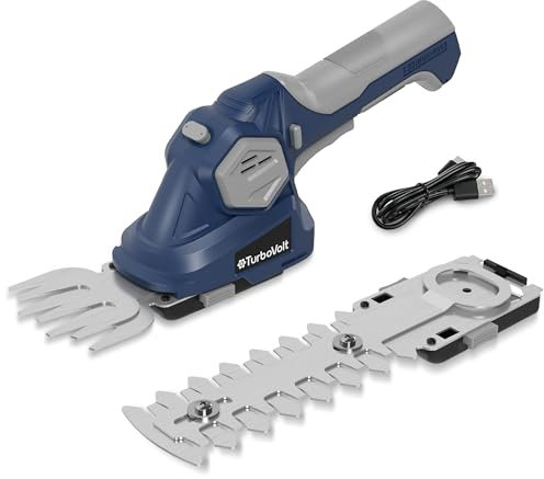 TurboVolt Cisaille à gazon et arbustes sans fil 4 V 2000 mA/h 2 lames différentes Largeur de coupe 7,5 cm Longueur de coupe 12 cm Avec batterie et chargeur
