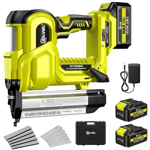 SILVEL 2 Cordless Brad Nailer, 2-in-1 21V Electric Brad Nailer Stapler with 2 * 4.0Ah Battery, 1000pcs Nails, 18GA Staples, Adjustable Depth for Woodworking, Home Improvement
