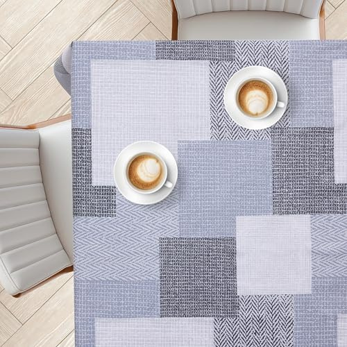 KP HOME Tovaglia In PVC Blu Lavabile – Quadrata 140x140 cm – Copritavolo Impermeabile In Vinile Casual Per Interni Ed Esterni – Tovaglia Cerata Riutilizzabile Con Stampa Patchwork Testurizzata Grigia