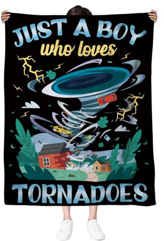 LARIAU Tornado Blanket Gifts for Weather Enthusiasts, Just a Boy Who Loves Tornado Blanket 50 x 60, Meteorologist Gifts, Weather Related Gifts for Adult Birthday Christmas