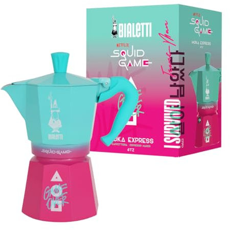 Bialetti Moka Express Squid Game© 6 Tazas, No Apto para Inducción, 270ml, Aluminio
