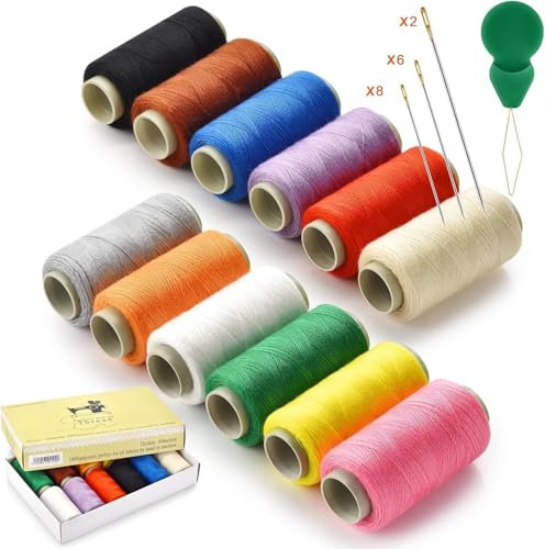 12 Farben nähgarn, 350 Meter/Spule,sewing thread,vorgespultes Garn nähgarn set mit Nadeleinfädler und Nähnadelset polyester garnnähseide für Hand- und Maschinennähen, Heimwerken und Haushalt
