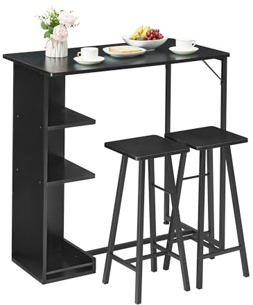 Salutmeuble Table à Manger et Chaises pour 2 - Ensemble de Bar et Cuisine pour Petit Espace, Appartement, Salon, Salle à Manger (Noir)