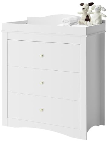 VEVOR Changing Table Dresser, Baby Diaper Change Station with 3 Drawers, Multi-Functional Modern Changing Table Dresser with Storage Organizer Nursery for Children's Room, White