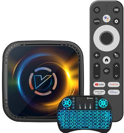 Android TV Box 14.0, Vontar Wi-Fi 6 4GB RAM 64 GB ROM, H728 CPU-fyrkärnig 2.4G/5G Wi-Fi BT 5.0 USB 3.0 Android Box med mini trådlöst tangentbord,4gb+64gb