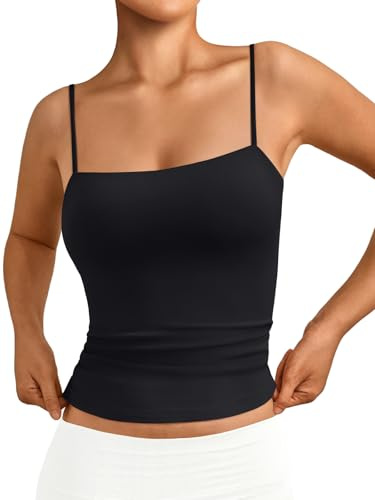 Trendy Queen Women's Double Lined Camisole Tank Tops Black