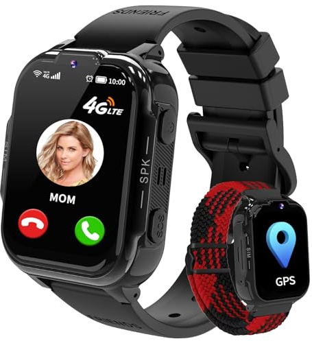 JUBUNRER 4G Smartwatch för Barn Telefon Videosamtal SOS Väckarklocka | Stegräknare Spel Kalkylator Vattentät Pojkar Flickor