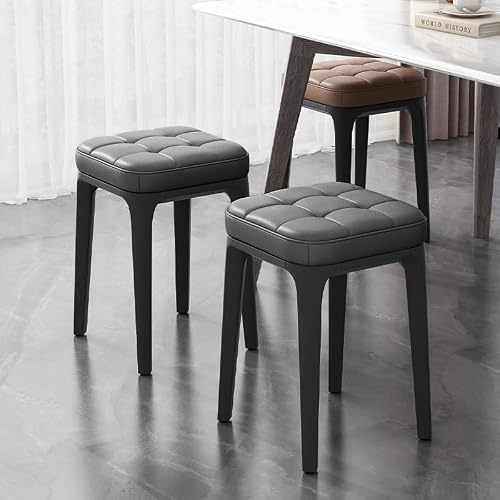 Wefrib Dining Chairs Stools Set of 2, Upholstered Kitchen Chairs, Vanity Stools, Synthetic Leather with Stitching, Mid-Century Modern, 19-Inch Tall, Easy Assembly (Grey 9)